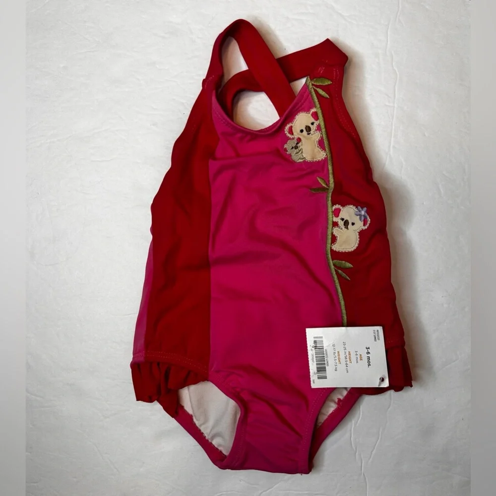 NWT Gymboree Koala Baby Girl Onepiece Swimsuit.Size 3-6 Months.Pink.Red …